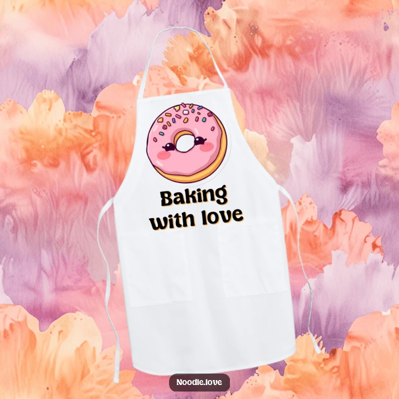 Funny Blushing Donut Apron: A blushing donut with sprinkles winks, perfect for a funny cooking gift.