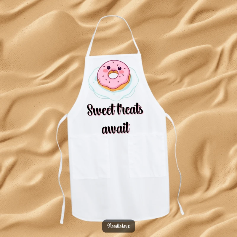 Funny donut character apron, floating in a milk pool, ready for kitchen adventures with sweet style and a touch of humor.