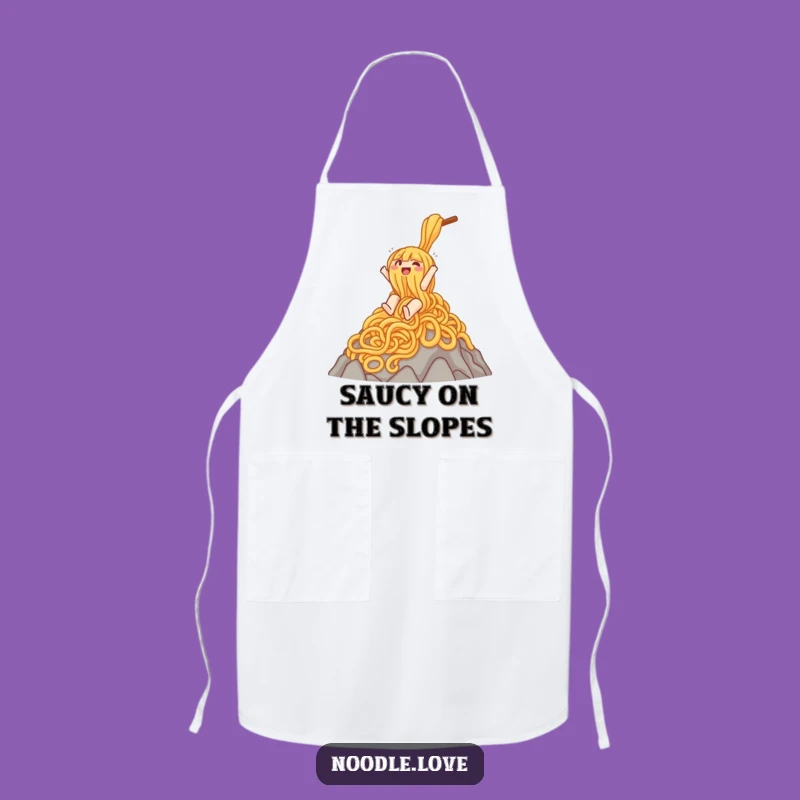 Funny Noodle Slide Apron: Kitchen Mountain Character - Chef's Funny Gift!