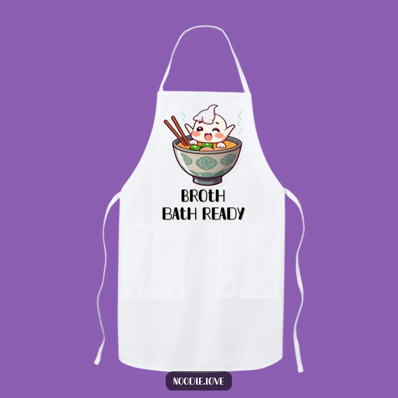 Funny Ramen Apron: Giggling Noodle Character Jumps from Steaming Broth, Kitchen Fun!