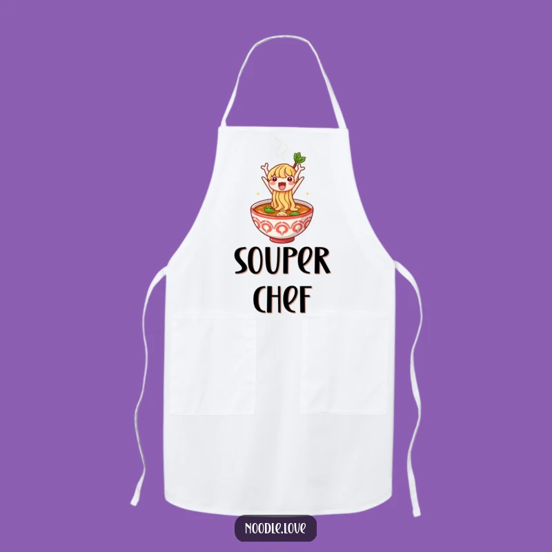 Funny Noodle Chef Apron: Cute Character's Broth Jump - Kitchen Fun Gift