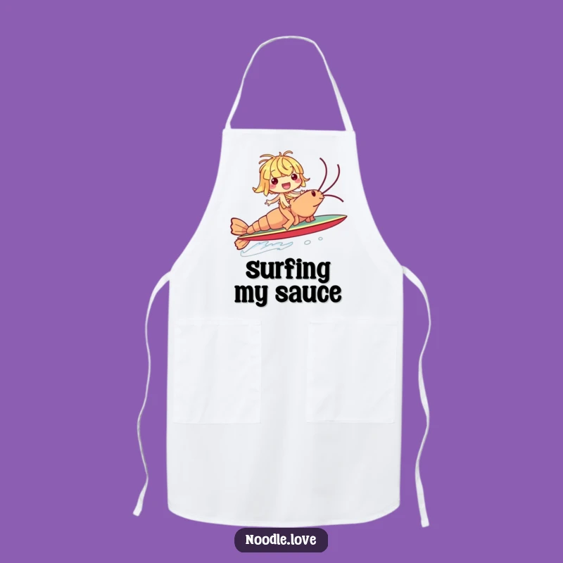 Funny Noodle Shrimp Surf Apron: Giggling Rider Kitchen Gift