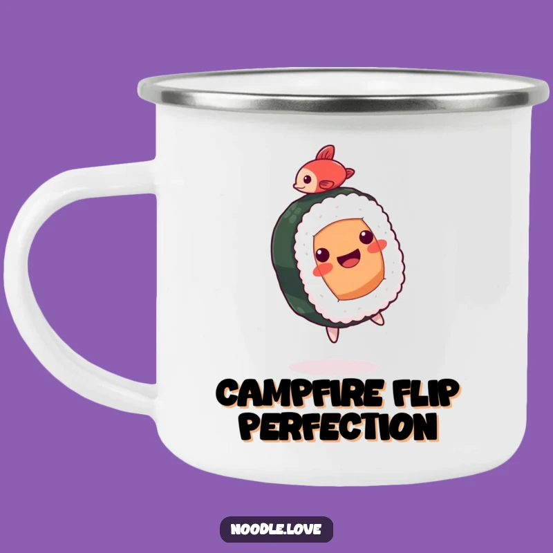 Funny Sushi Camping Mug: Backflipping Roll Design, Durable Funny Gift for Outdoor Dining