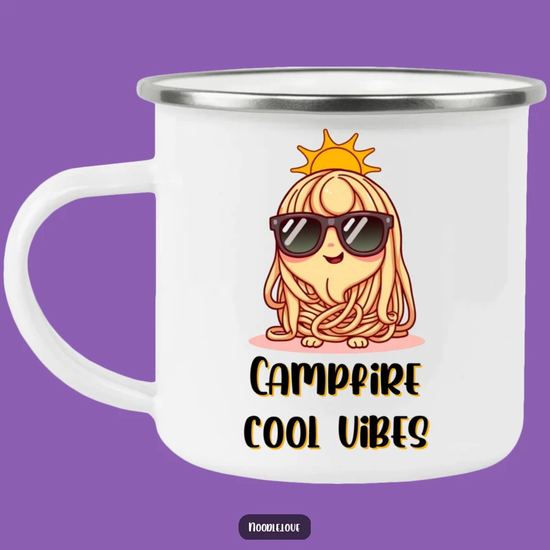 Funny Cool Noodle Camping Mug: Sunglasses Character Enamel Mug, Durable Funny Gift