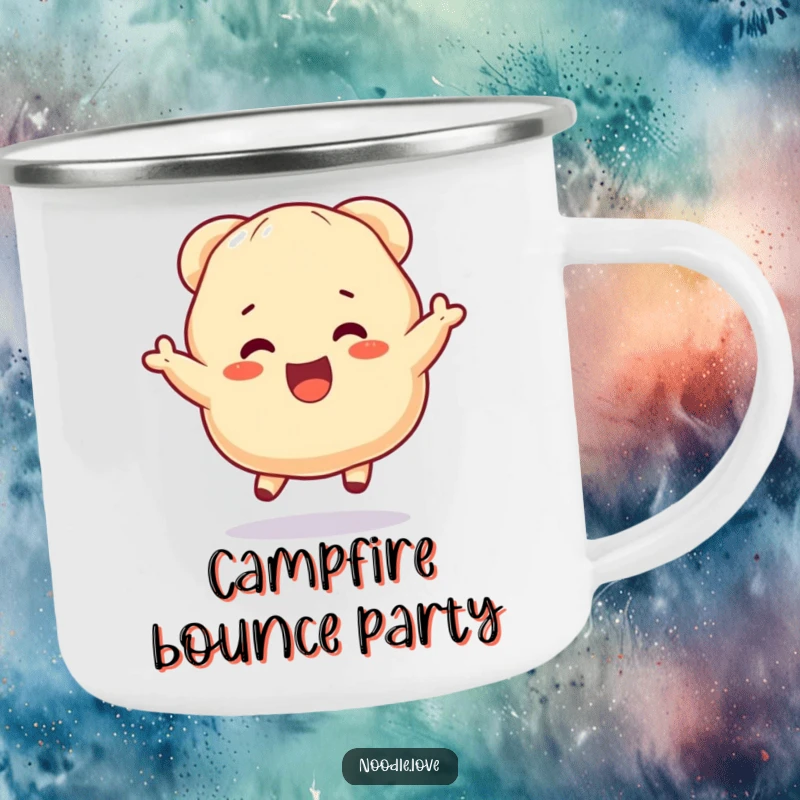 Funny Dumpling Camping Mug: A dumpling with excitement, designed for adventure, offering durable humor and a funny gift.