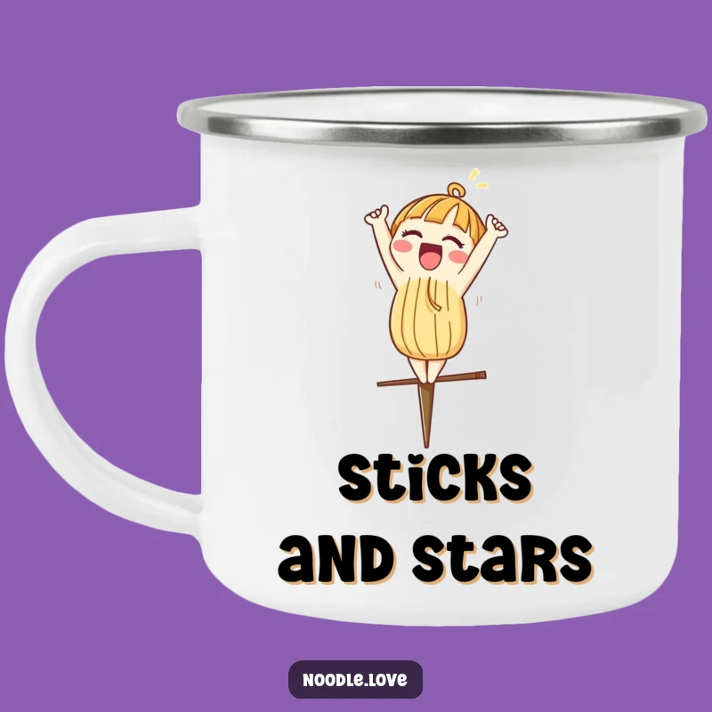 Funny Noodle Camping Mug - Excited Headstand Adventure