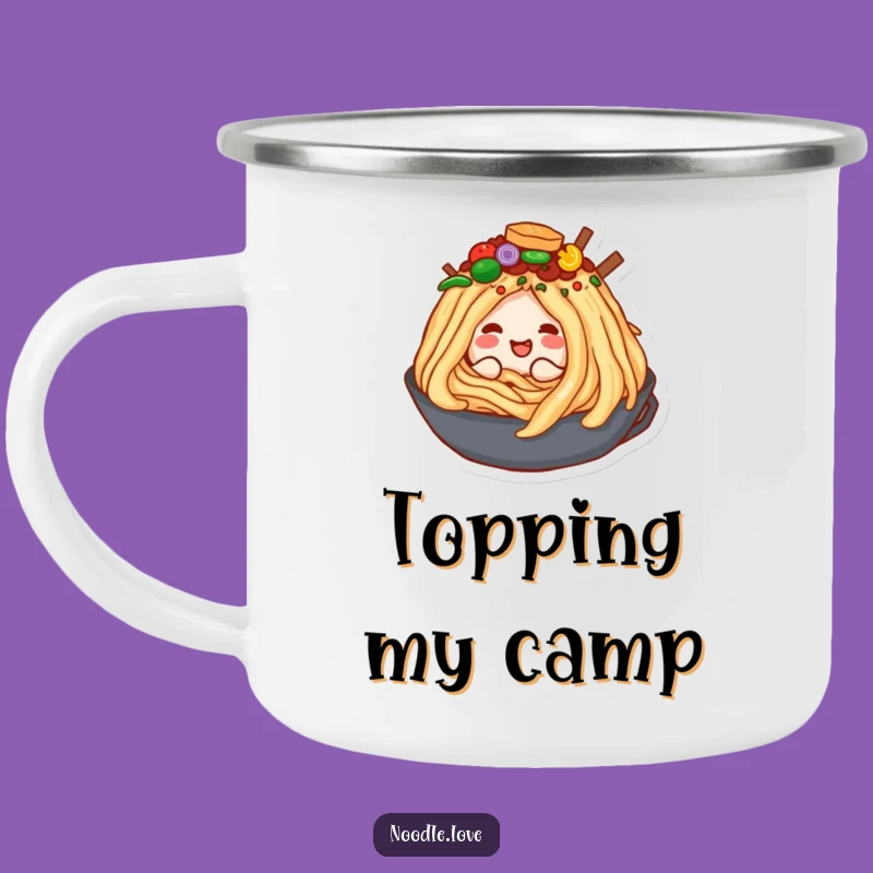 Funny Noodle Toppings Camping Mug: Burrowing Bliss, Outdoor Hilarious Gift