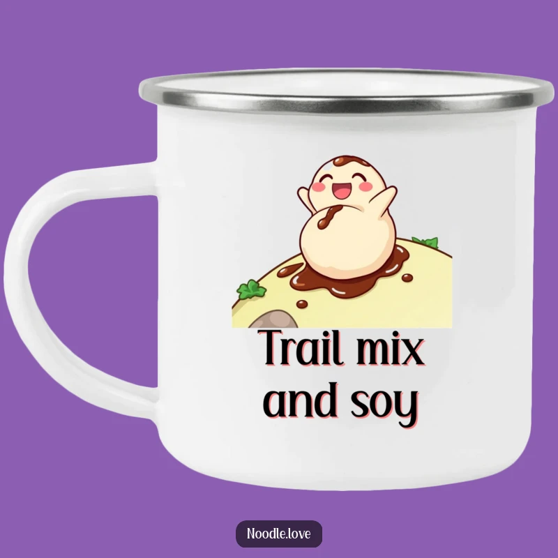 Funny Dumpling Camping Mug: Delighted Soy Sauce Roller, Adventure Fuel!