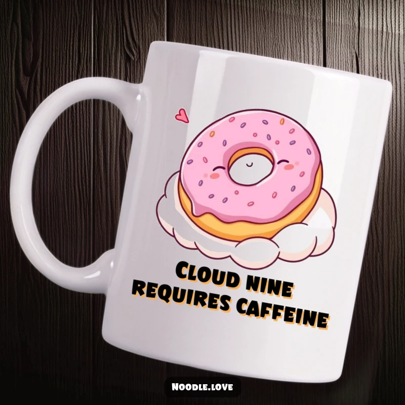 Funny Kawaii donut character sleeping peacefully on a fluffy whipped cream cloud, perfect for cozy and humorous morning routines.