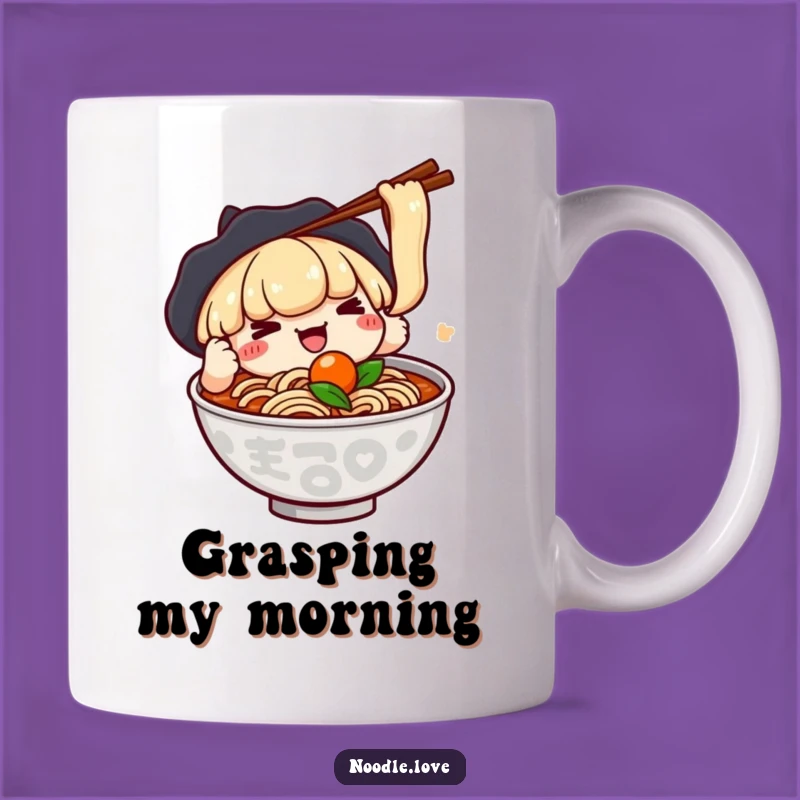Funny Kawaii Ramen Mug: Playful Character's Chopstick Quest - Cute Gift