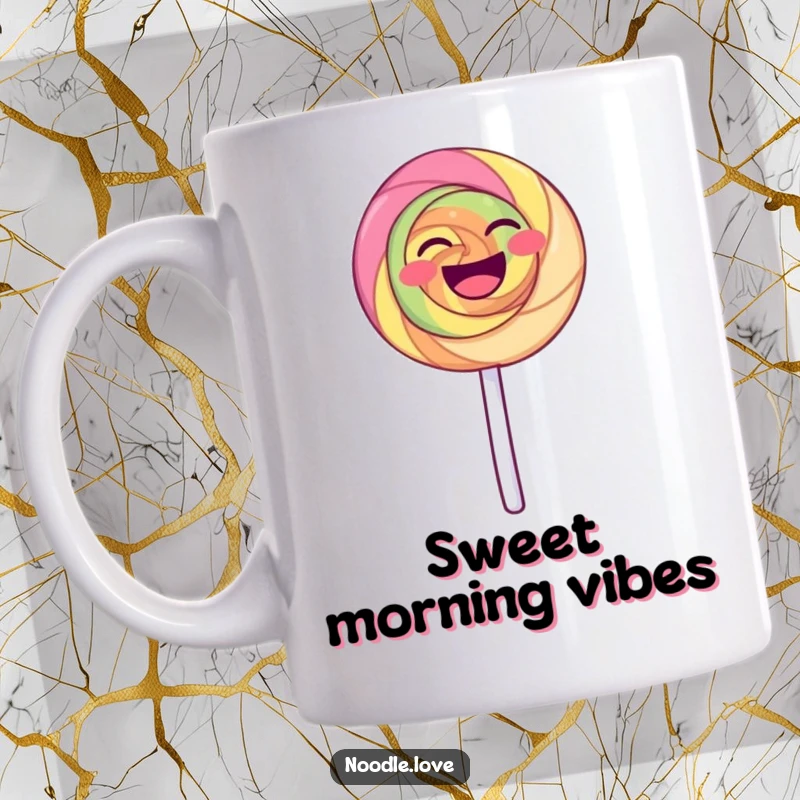 Funny Laughing Lollipop Mug: A happy lollipop dancing energetically on its stick, perfect for a funny gift.