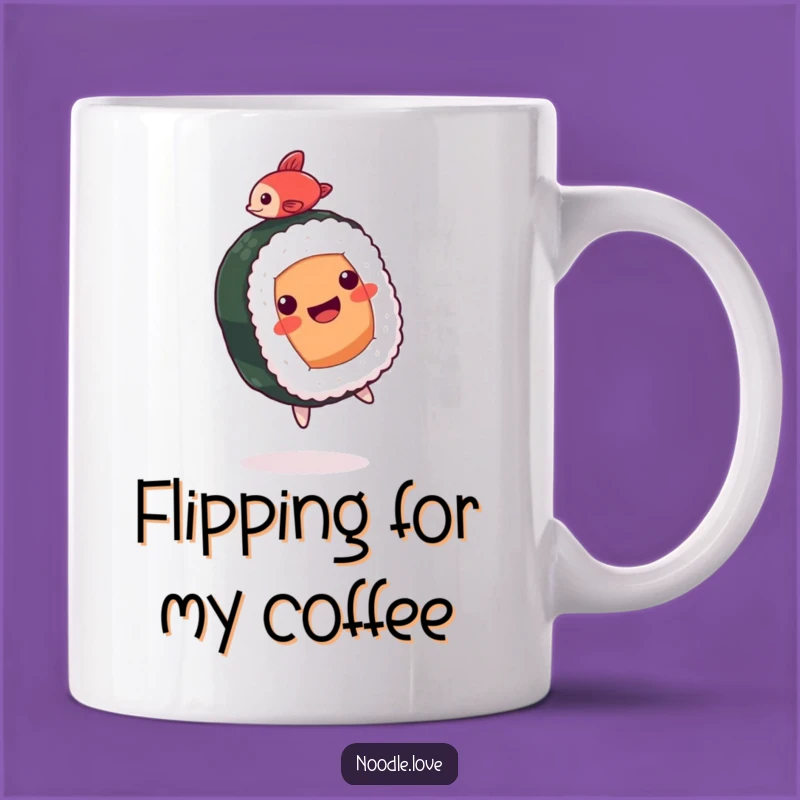 Funny Sushi Mug: Backflipping Roll Character, Perfect Gift for Sushi Lovers and Anime Fans
