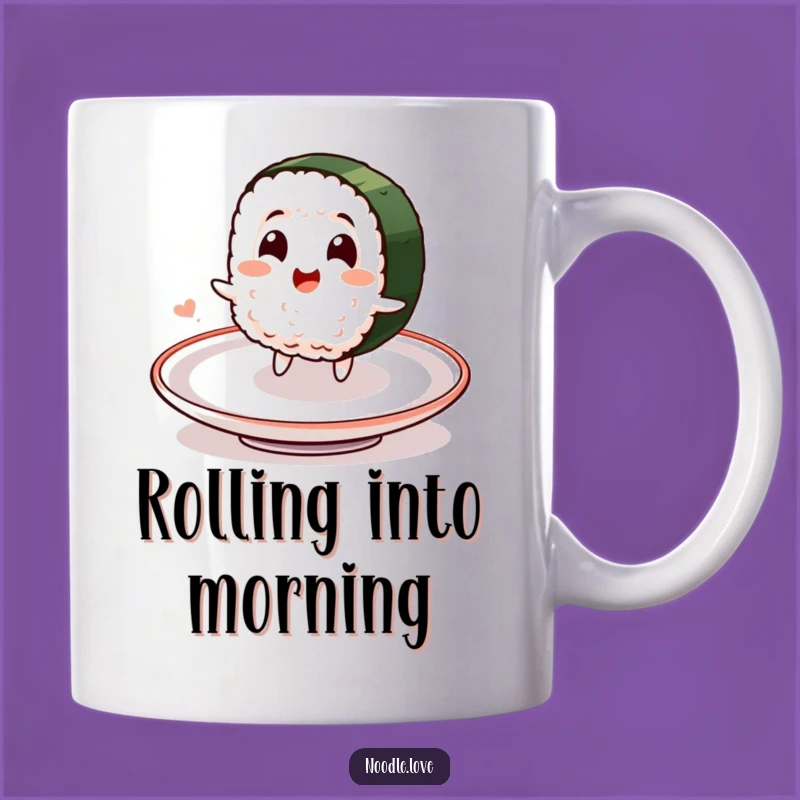 Funny Sushi Spin Mug: Delighted Character's Plate Dance - Hilarious Gift