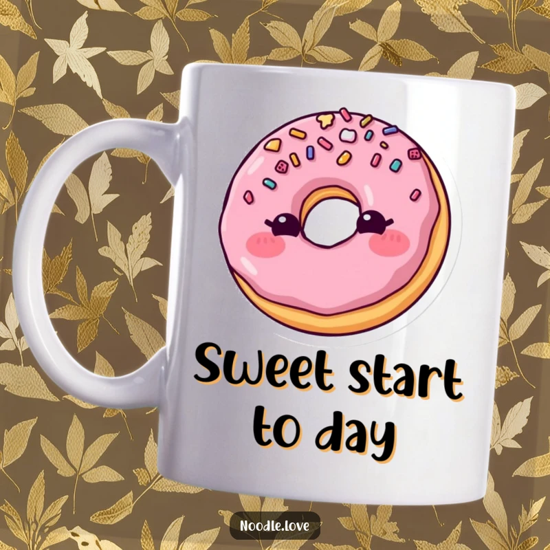 Funny Blushing Donut Mug: A cute donut with sprinkles blushes and winks, perfect for a funny gift.