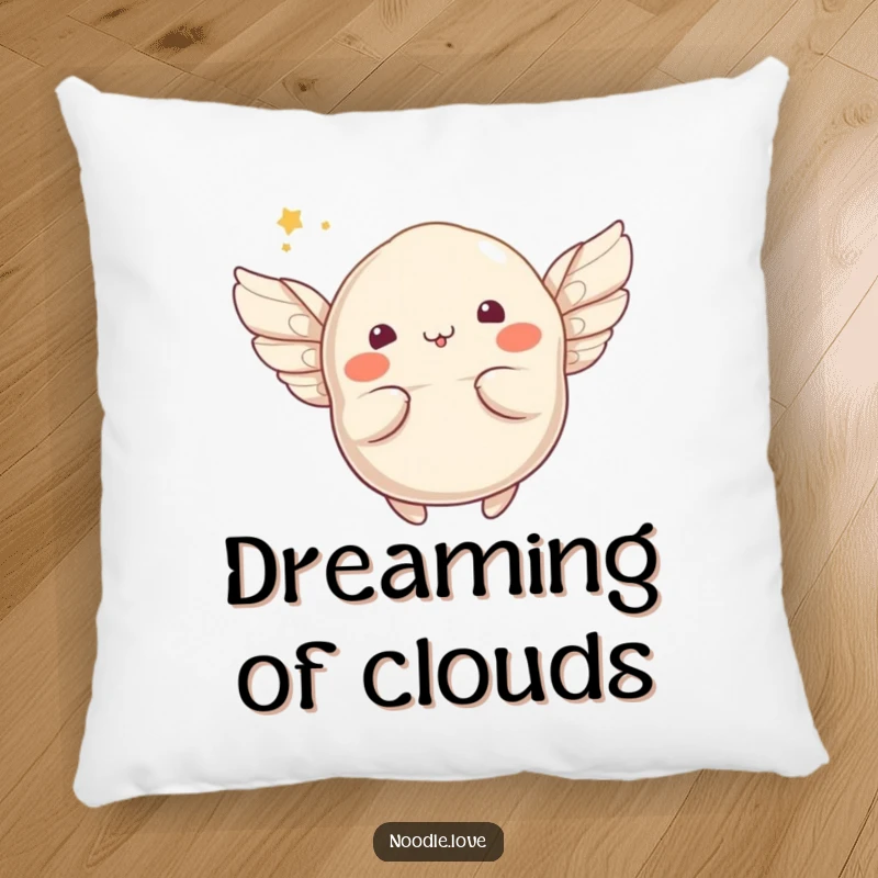 Funny winged dumpling pillow with a whimsical character sprouting wings and attempting flight, offering comfort and a dose of food-themed fantasy.