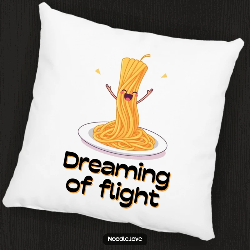Funny Spaghetti Pillow: A joyful strand of spaghetti leaping off its plate, perfect for comforting foodie dreams.