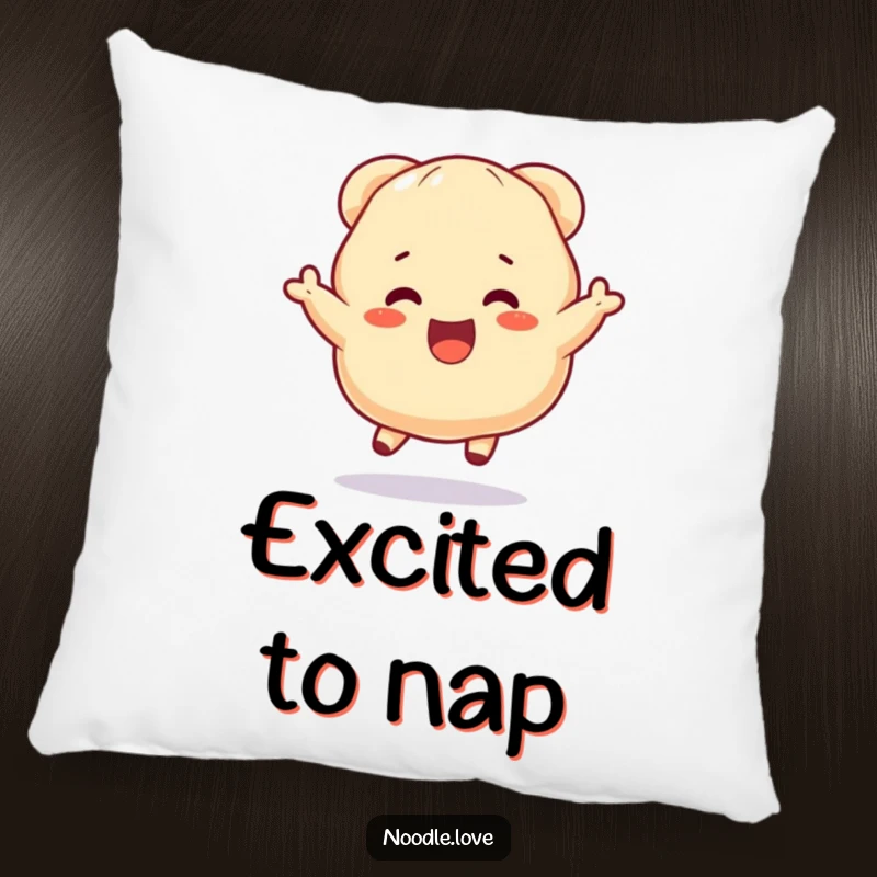 Funny Dumpling Pillow: A dumpling character bouncing with excitement, offering comfort and joyful humor, perfect for funny gifts.