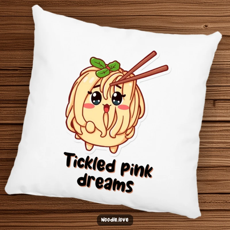 Funny Noodle Character Surprised by Tickling Chopstick Pillow - Soft cushion with a comical pasta design, cozy funny gift.