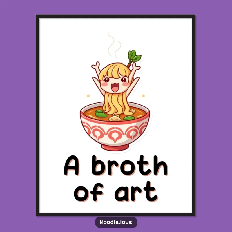 Funny Noodle Joy Print: Cute Character's Broth Jump - Instant Digital Gift