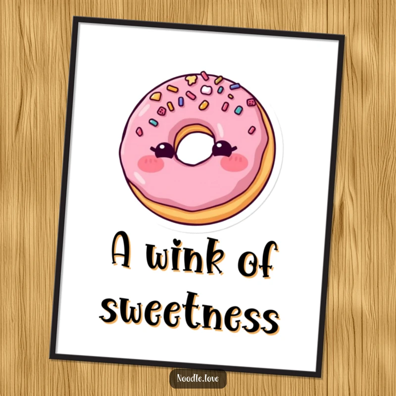 Funny Blushing Donut Digital Art Print: A donut with sprinkles blushes and winks, vibrant and funny art, perfect funny gift.