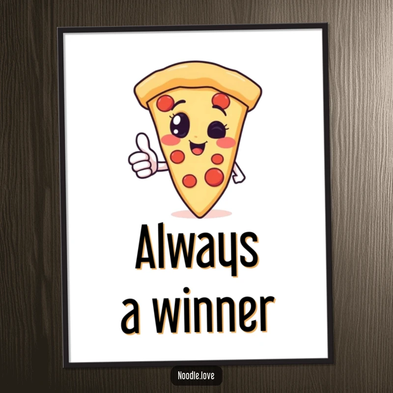 Funny pizza slice character digital art print giving a thumbs up, offering instant cheesy happiness and a positive, downloadable vibe.