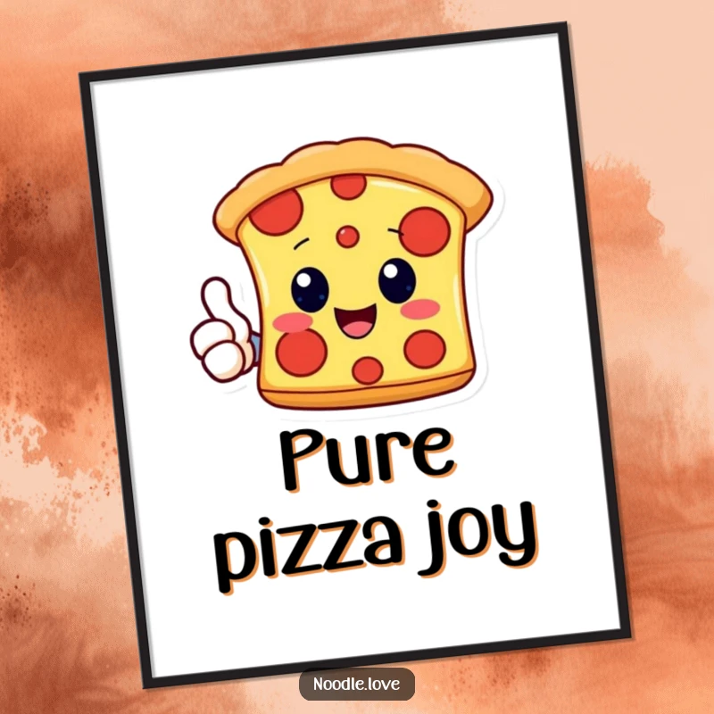 Funny Kawaii pizza slice character giving a thumbs up, as a high-resolution digital art print for instant, humorous decoration.