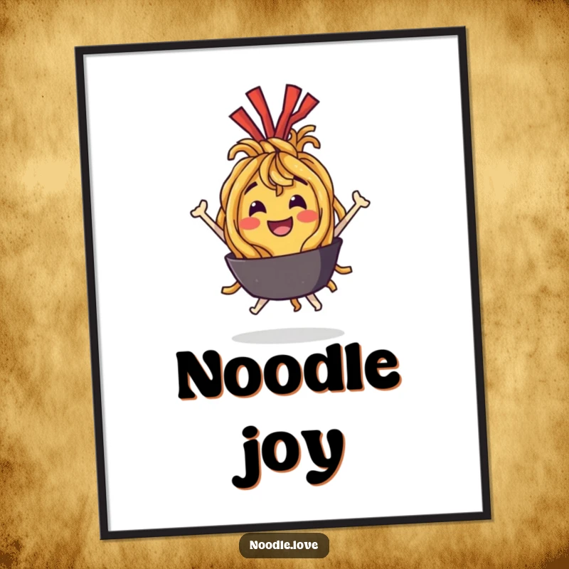Funny Digital Art Print: Joyful fried noodle character bouncing with delight, designed for instant foodie cheer.