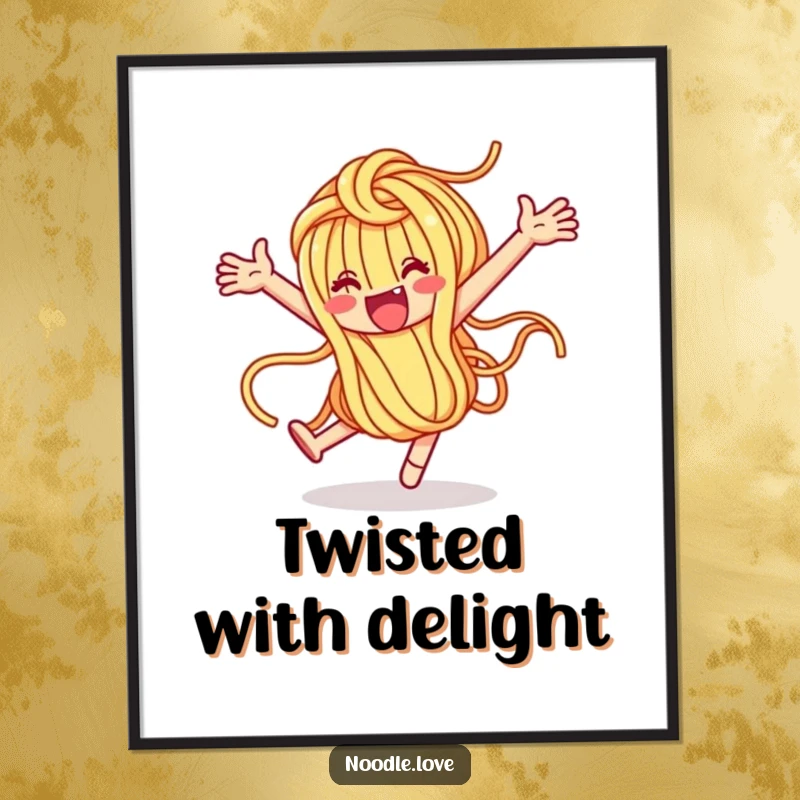Funny Noodle Character Loop-de-Loop Digital Art Print - Energetic pasta character in motion, instant downloadable humor, funny gift.