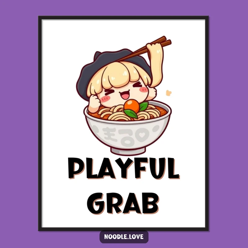 Funny Ramen Play Print: Kawaii Character's Chopstick Grab - Instant Digital Gift