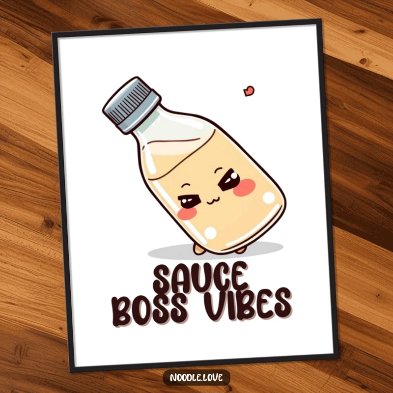 Funny Shoyu bottle digital art, smirking, tipping playfully, cute illustration, instant download art, perfect funny gift.