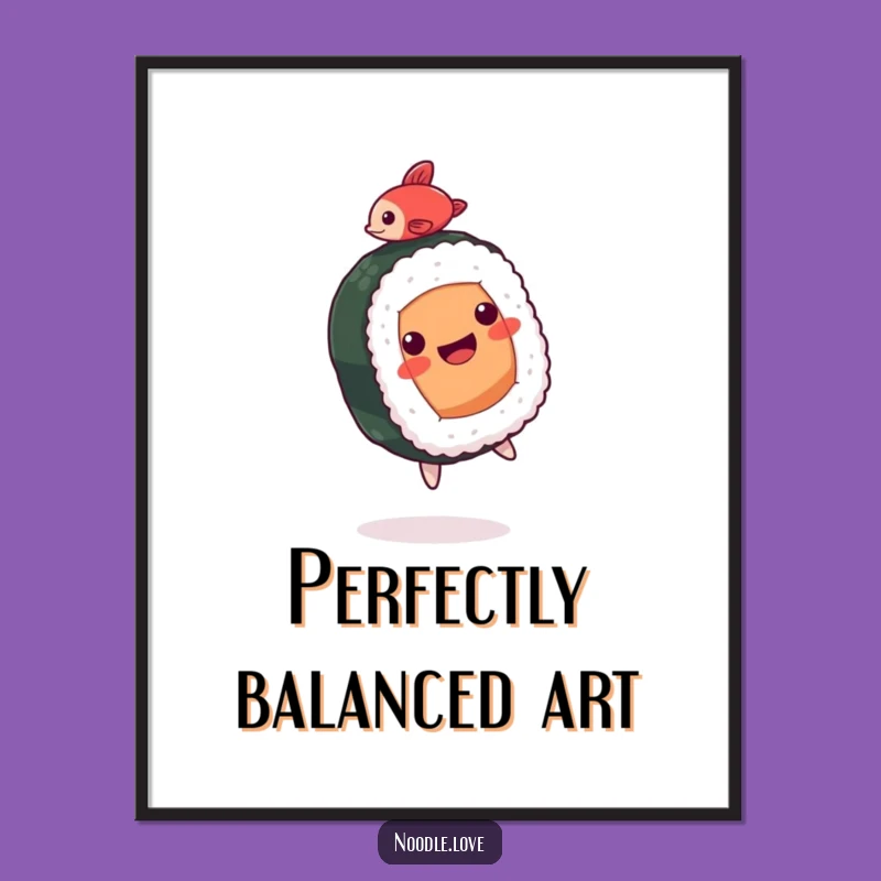 Funny Sushi Digital Art: Backflipping Roll Character, Instant Funny Gift Download for Decor
