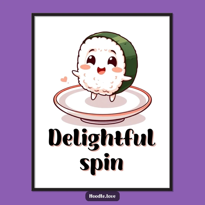 Funny Sushi Spin Print: Delighted Character's Plate Dance - Instant Digital Gift