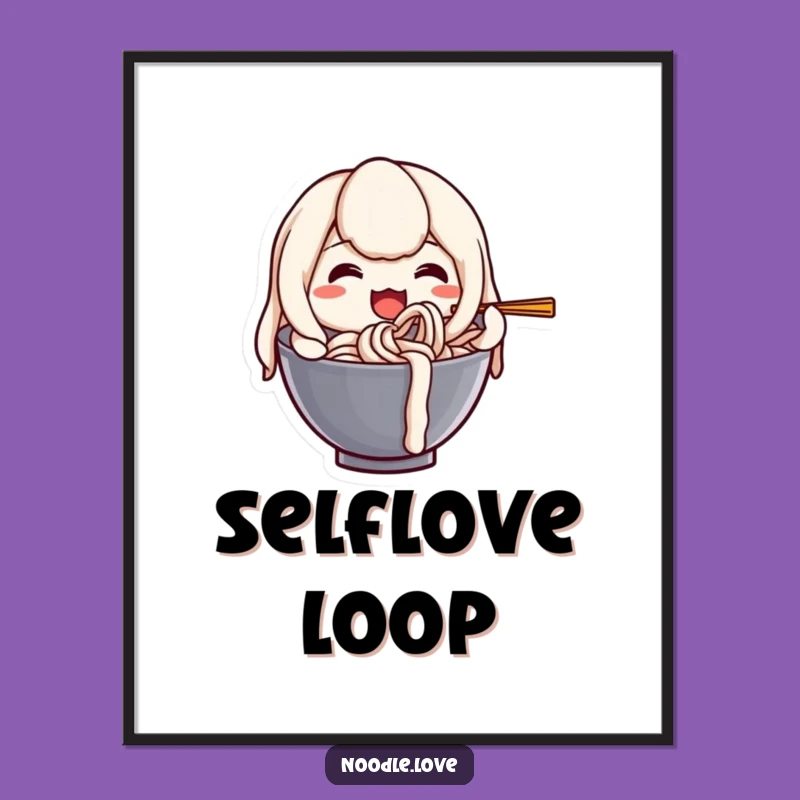 Funny Udon Noodle Digital Art: Self-Slurp Print, Instant Humorous Gift