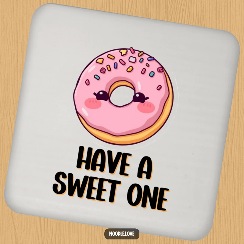 Funny Blushing Donut Coaster: A blushing donut with sprinkles winks, protecting surfaces with humor, a great funny gift.