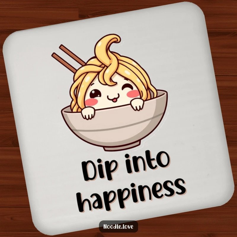 Funny Noodle Dive Coasters: Set featuring a smiling noodle character cheerfully diving into a bowl, adding humorous flair to drinks.