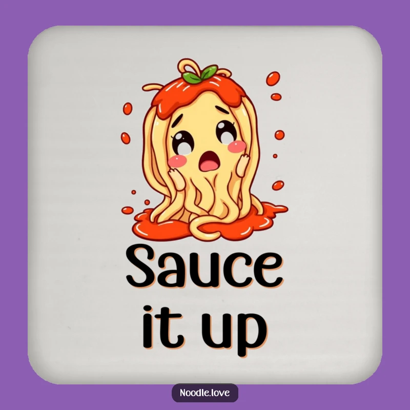 Funny Noodle Drink Coaster: Excited Splatter Art, Protects Surfaces with Humor, Funny Gift