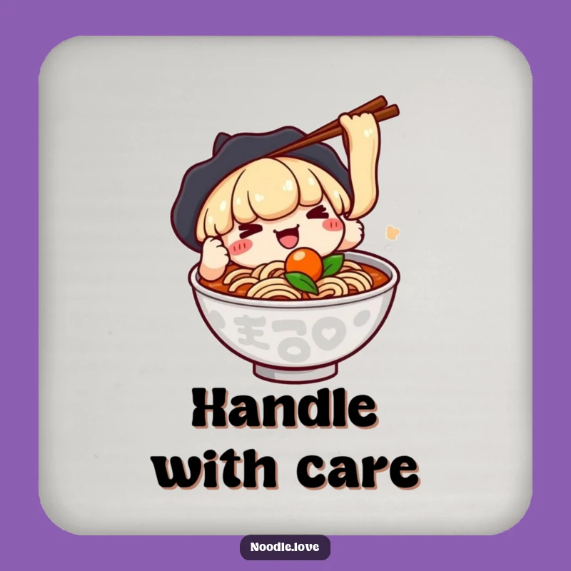 Funny Ramen Guard Coaster: Kawaii Character's Chopstick Grab - Table Funny Gift