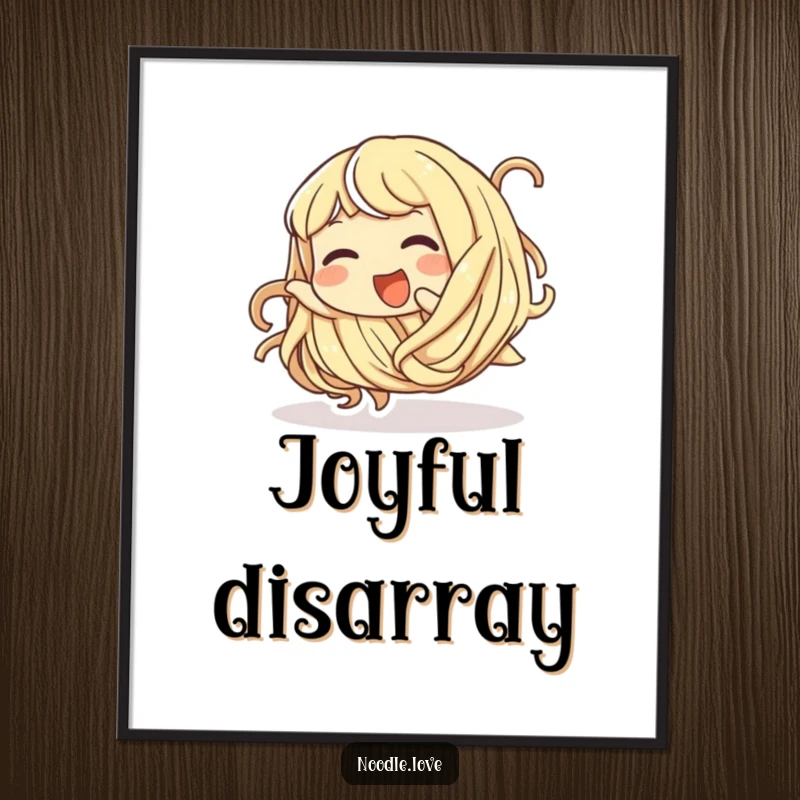 Funny poster art of a giggling noodle character playfully tumbling, ideal for home decor.