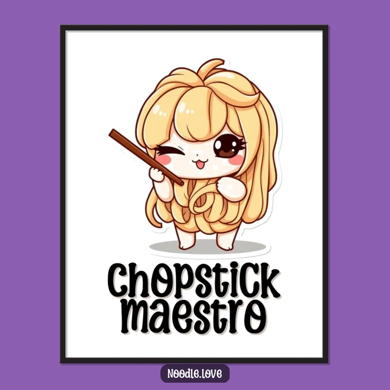 Funny Noodle Wink Poster: Mischievous Chopsticks Wall Art Gift