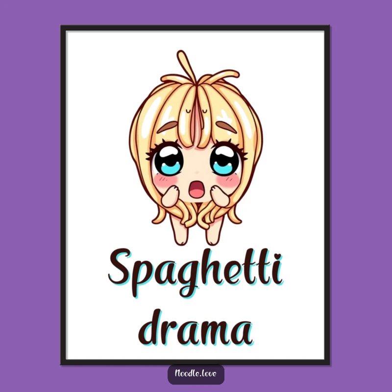 Funny Surprised Noodle Split Poster: Hilarious Food Art Print