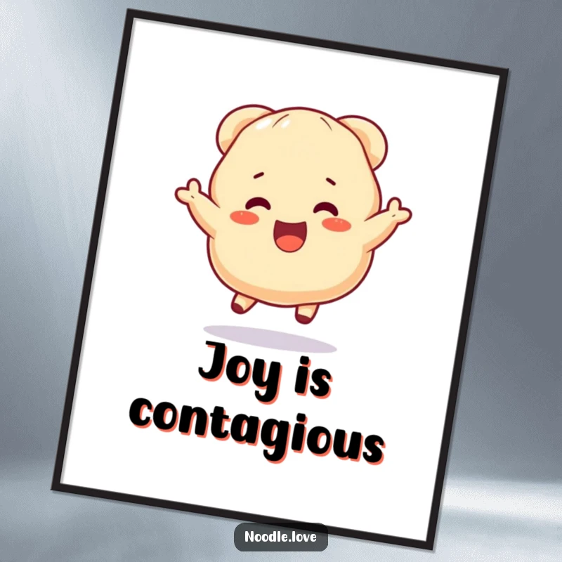 Funny Dumpling Poster: A dumpling character bouncing with excitement, ideal for humorous wall art and a unique funny gift.