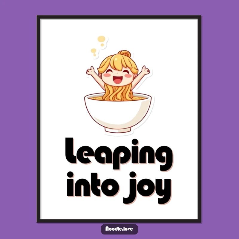 Funny Noodle Leap Poster: Joyful Character Wall Art, Superb Funny Gift
