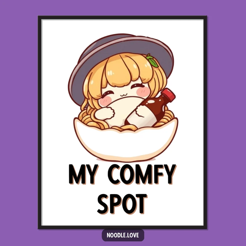 Funny Noodle Snuggle Poster: Whimsical Wall Art for a Cozy Foodie Vibe