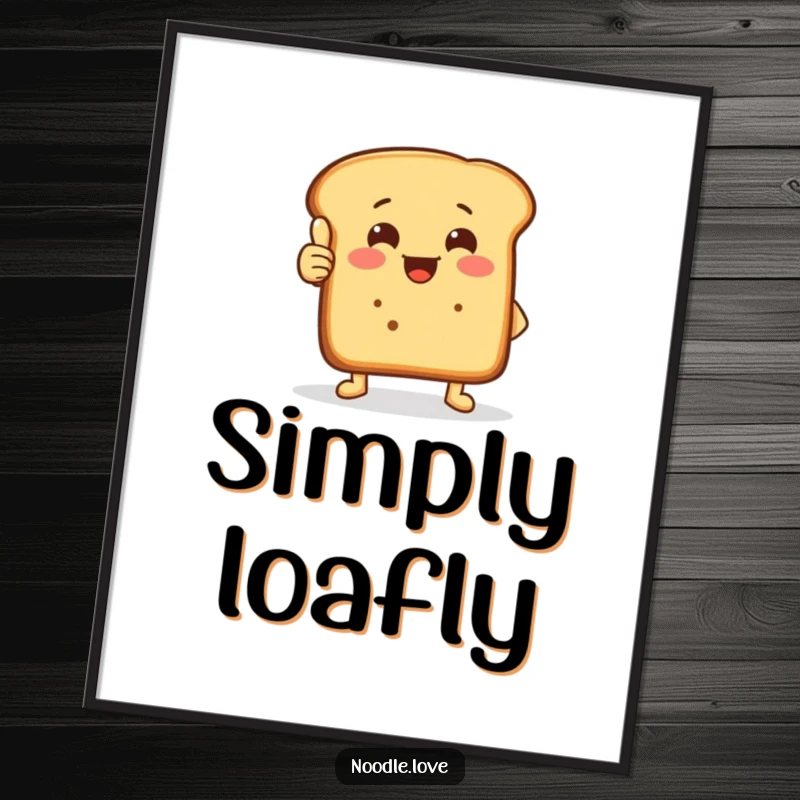 Funny thumbs-up bread poster showing a cheerful loaf with small feet giving a prominent thumbs-up with its crust.