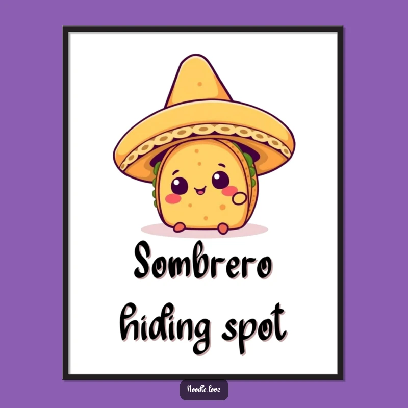 Funny Kawaii Taco Sombrero Poster - Quirky Humorous Wall Art Gift