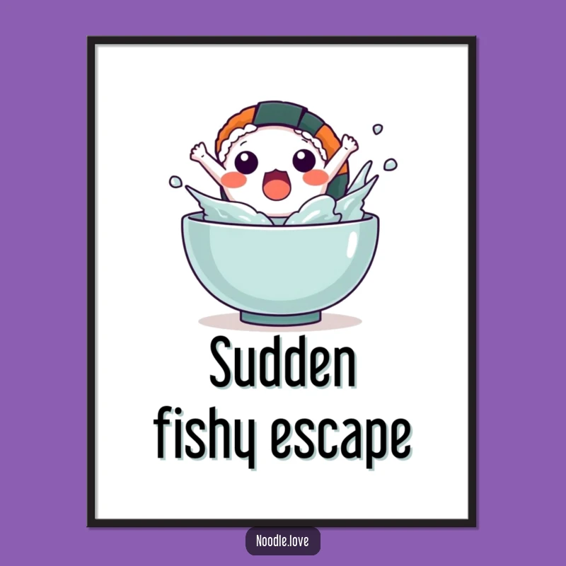 Funny Kawaii Sushi Surprise Poster - Whimsical Humorous Wall Art Gift