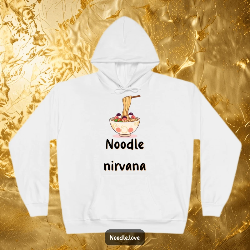 Funny Hoodie: a happy ramen bowl comically slurping its own noodles, designed for warmth and noodle-themed humor.