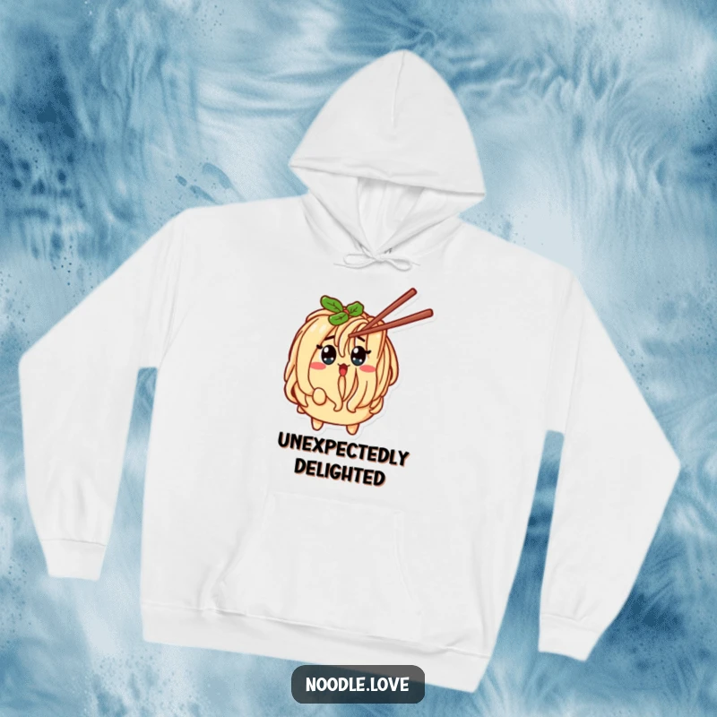 Funny Noodle Character Surprised by Tickling Chopstick Hoodie - Comfortable apparel with a comical pasta design, perfect funny gift.