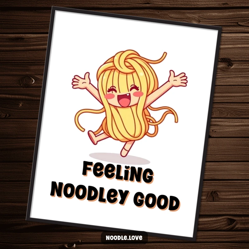 Funny Free Printable Wall Art: Noodle character mid-loop-de-loop, radiating pure joy. A dynamic downloadable art.