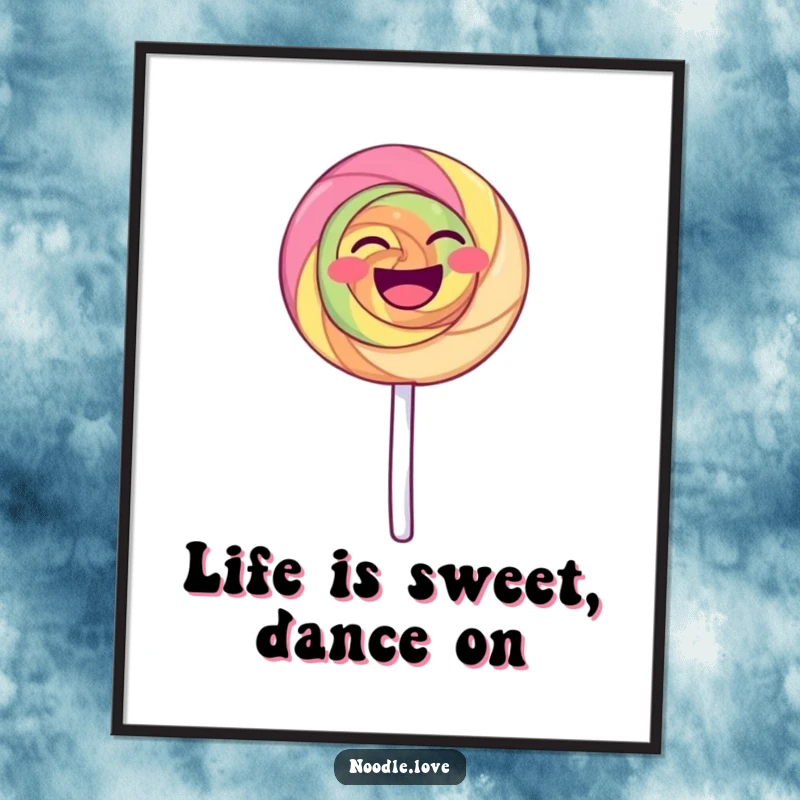 Funny Free Printable Wall Art of a vibrant lollipop dancing joyfully on its stick, bringing cheerful and humorous vibes to your decor.
